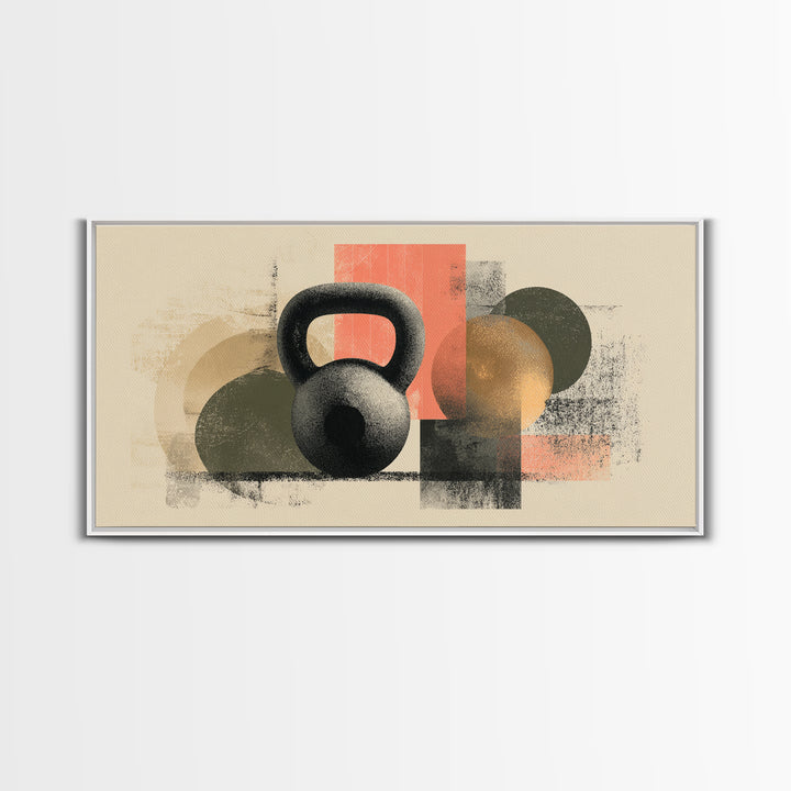 Kettlebell and Chalk Dust Canvas Print, Fitness Studio Art, Yoga Room Decor, Gym Decor, Abstract Art, Motion, Textured Painting, FSA-2x1-26