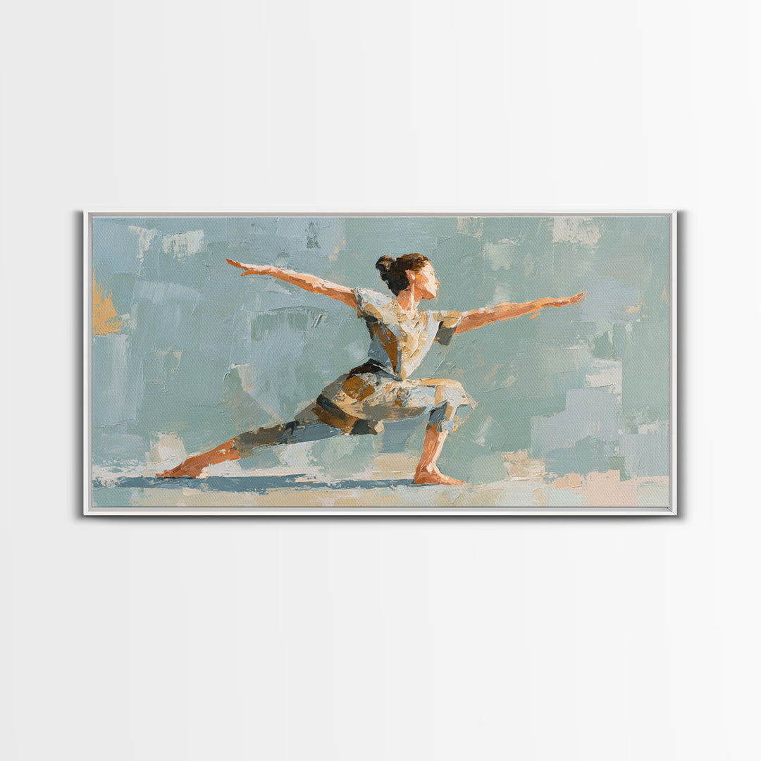 Yoga Warrior Pose Framed Canvas Print, Fitness Studio Art, Fitness, Gym Decor, Motion, Dancing Wall Art, Fitness Motivation, FSA-2x1-3