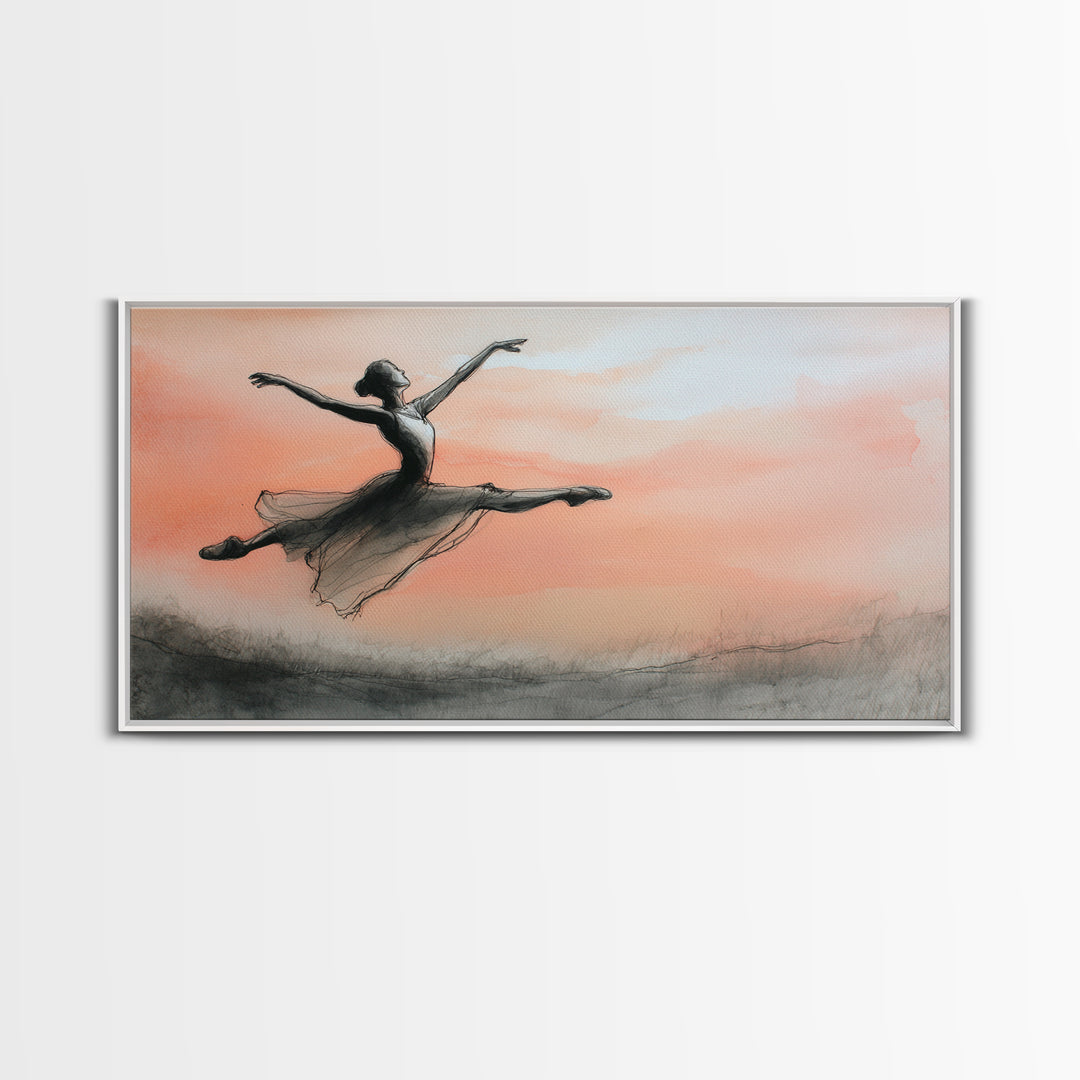 Dancer Leap with Painterly Energy Framed Canvas Print, Fitness Studio Art, Textured Painting, Gym Decor, Fine Art, Motion, FSA-2x1-7