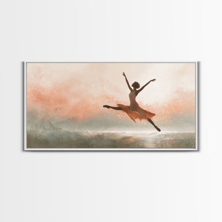 Dancer Leap with Painterly Energy Framed Canvas Print, Fitness Studio Art, Dancing Wall Art, Gym Decor, Fine Art, Motion, FSA-2x1-79