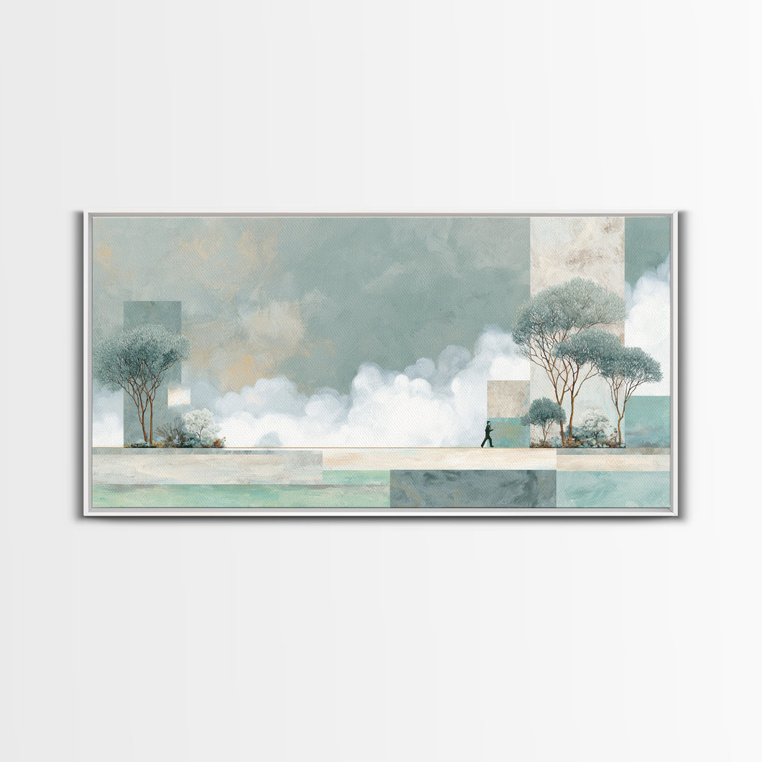 Runner Silhouette Breaking Through Morning Mist Canvas Print, Fitness Studio Art, Minimalist Decor, Gym Decor, Fine Art, Motion, FSA-2x1-93