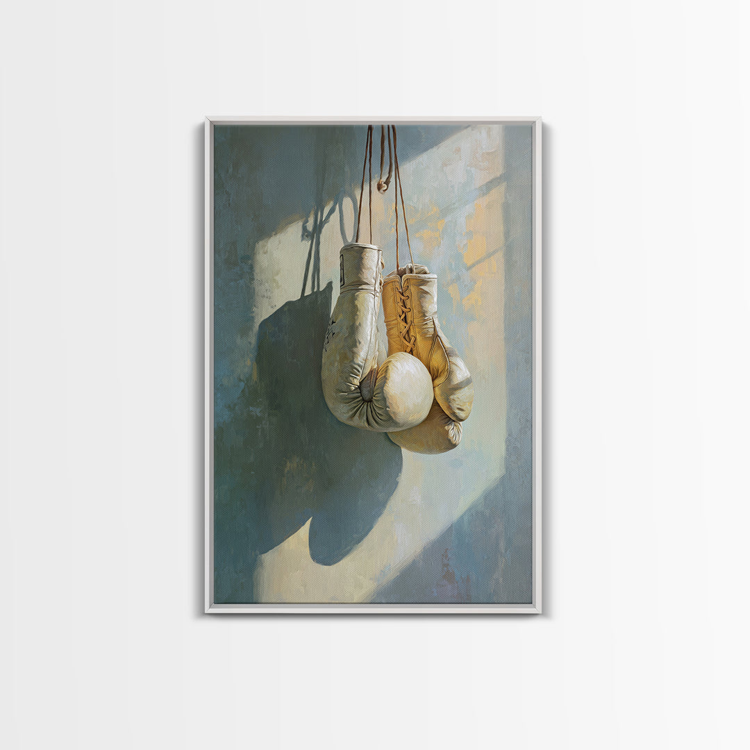 Boxing Gloves Still Life Framed Canvas Print, Fitness Studio Art, Neutral Decor, Gym Decor, Fine Art, Motion, Wall Art, FSA-2x3-13