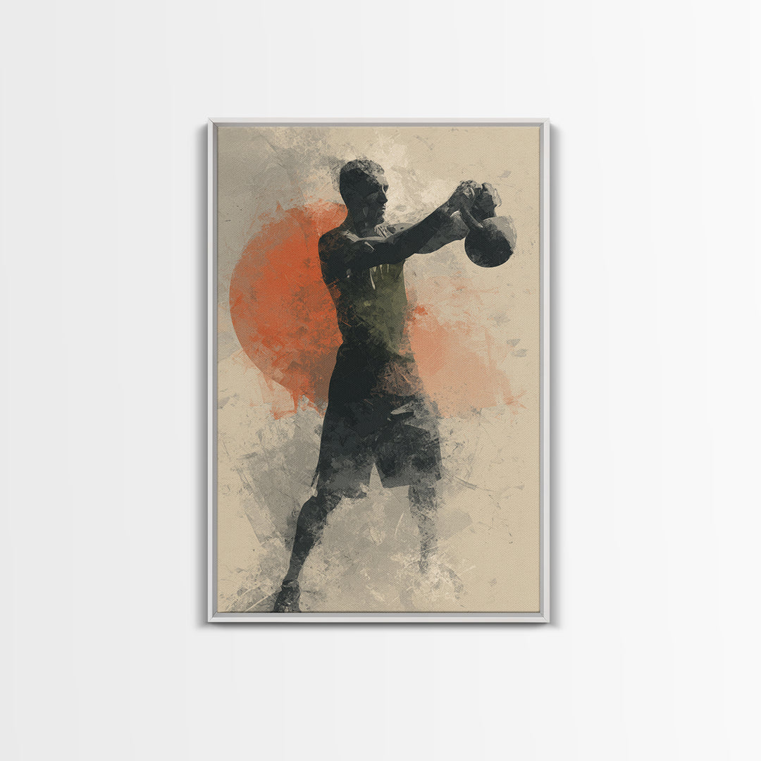 Kettlebell and Chalk Dust Canvas Print, Fitness Studio Art, Yoga Room Decor, Gym Decor, Oil Painting, Motion, Textured Painting, FSA-2x3-14