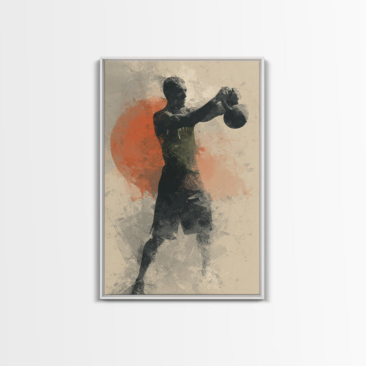 Kettlebell and Chalk Dust Canvas Print, Fitness Studio Art, Yoga Room Decor, Gym Decor, Oil Painting, Motion, Textured Painting, FSA-2x3-14