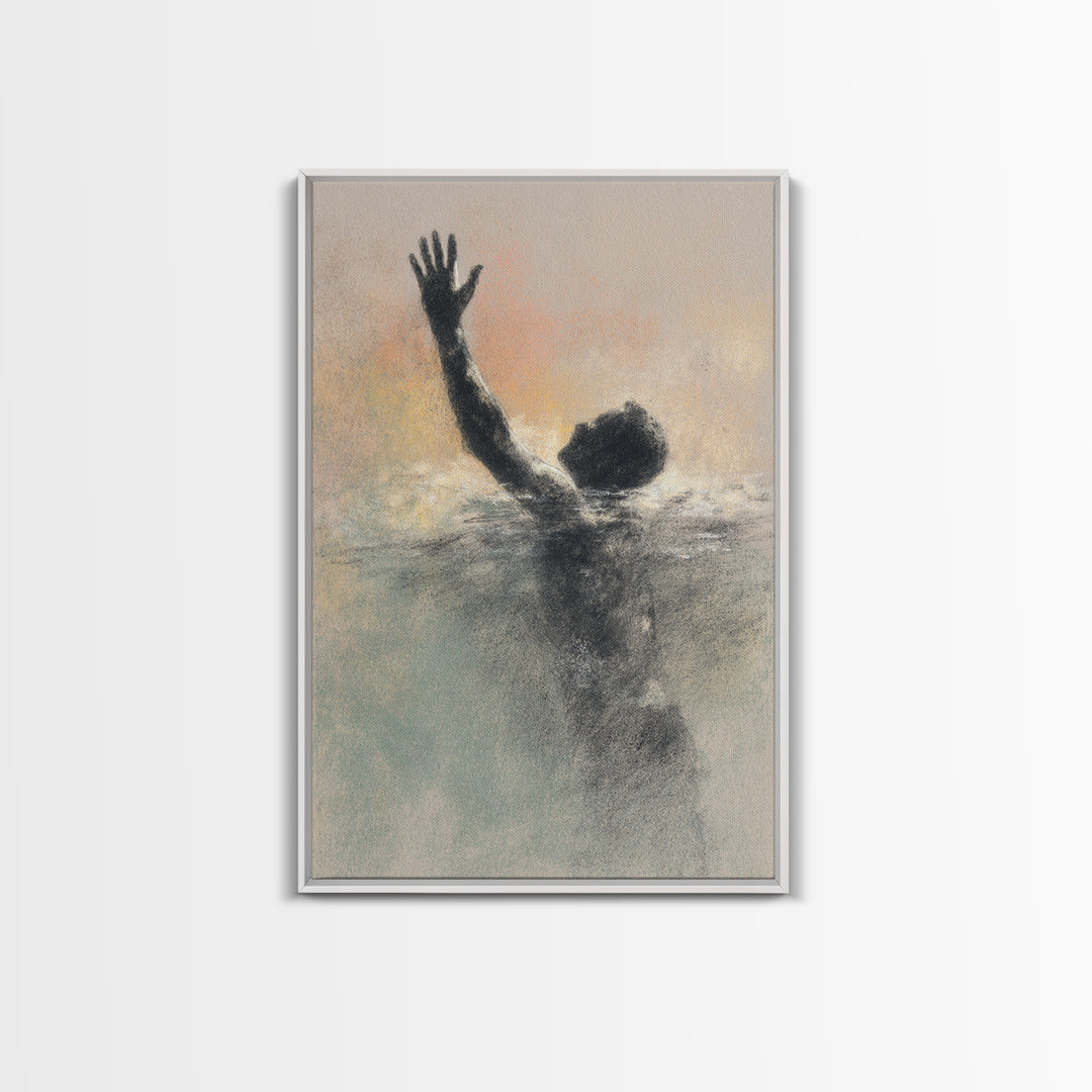 Swimmer Emerging Through Water Texture Framed Canvas Print, Fitness Studio Art, Dance Studio Decor, Gym Decor, Abstract Art, FSA-2x3-26