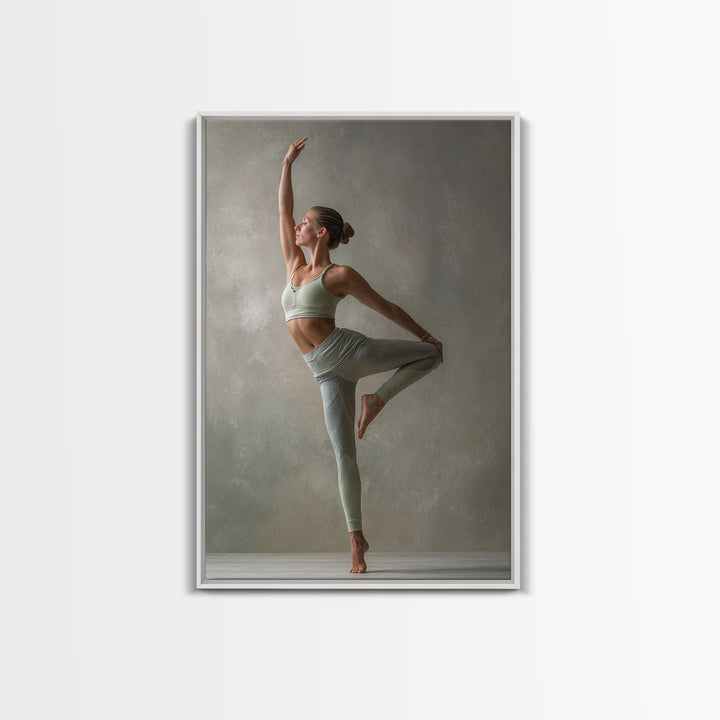 Female Athlete Stretching Framed Canvas Print, Fitness Studio Art, Dance Studio Decor, Gym Decor, Oil Painting, Motion, FSA-2x3-59
