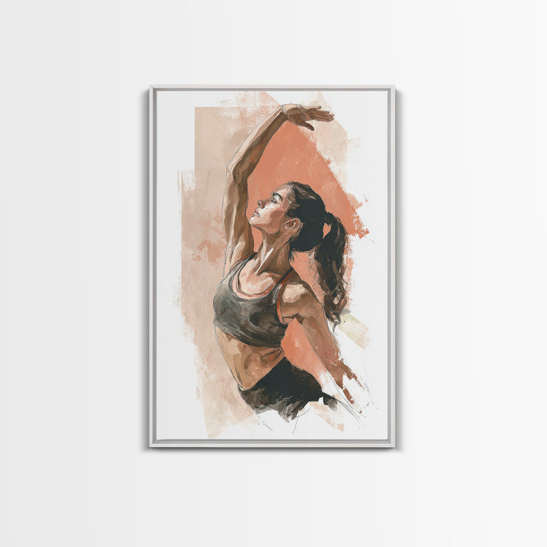 Female Athlete Stretching Framed Canvas Print, Fitness Studio Art, Boho Decor, Gym Decor, Abstract Art, Motion, Printable Art, FSA-2x3-83