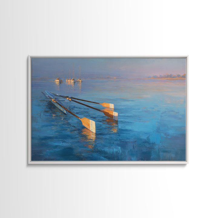 Rowing Oars Cutting Through Blue Water Canvas Print, Fitness Studio Art, Art Print, Gym Decor, Watercolor Art, Motion, FSA-3x2-16