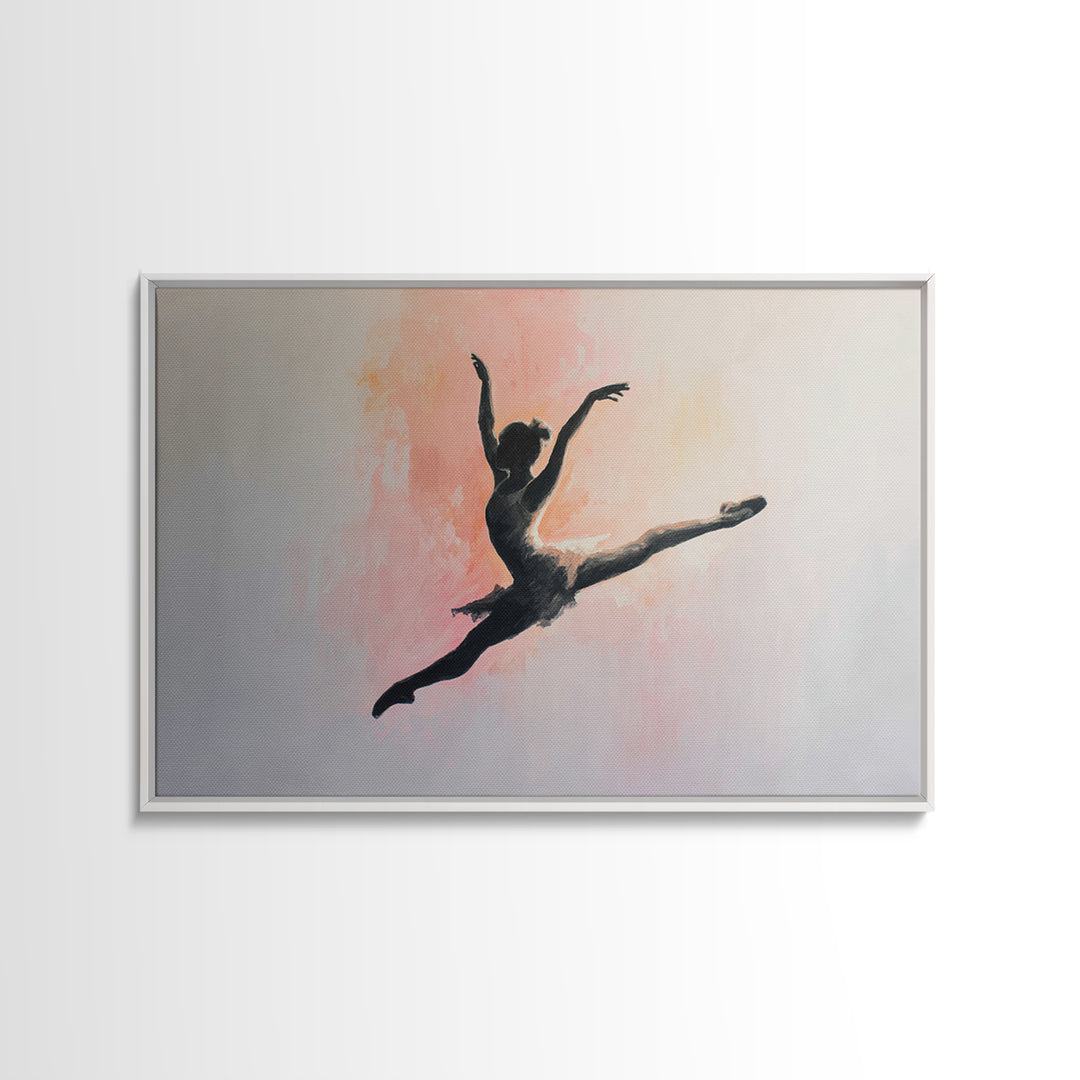 Dancer Leap with Painterly Energy Framed Canvas Print, Fitness Studio Art, Modern Wall Decor, Gym Decor, Fine Art, Motion, FSA-3x2-39