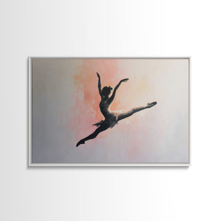 Dancer Leap with Painterly Energy Framed Canvas Print, Fitness Studio Art, Modern Wall Decor, Gym Decor, Fine Art, Motion, FSA-3x2-39