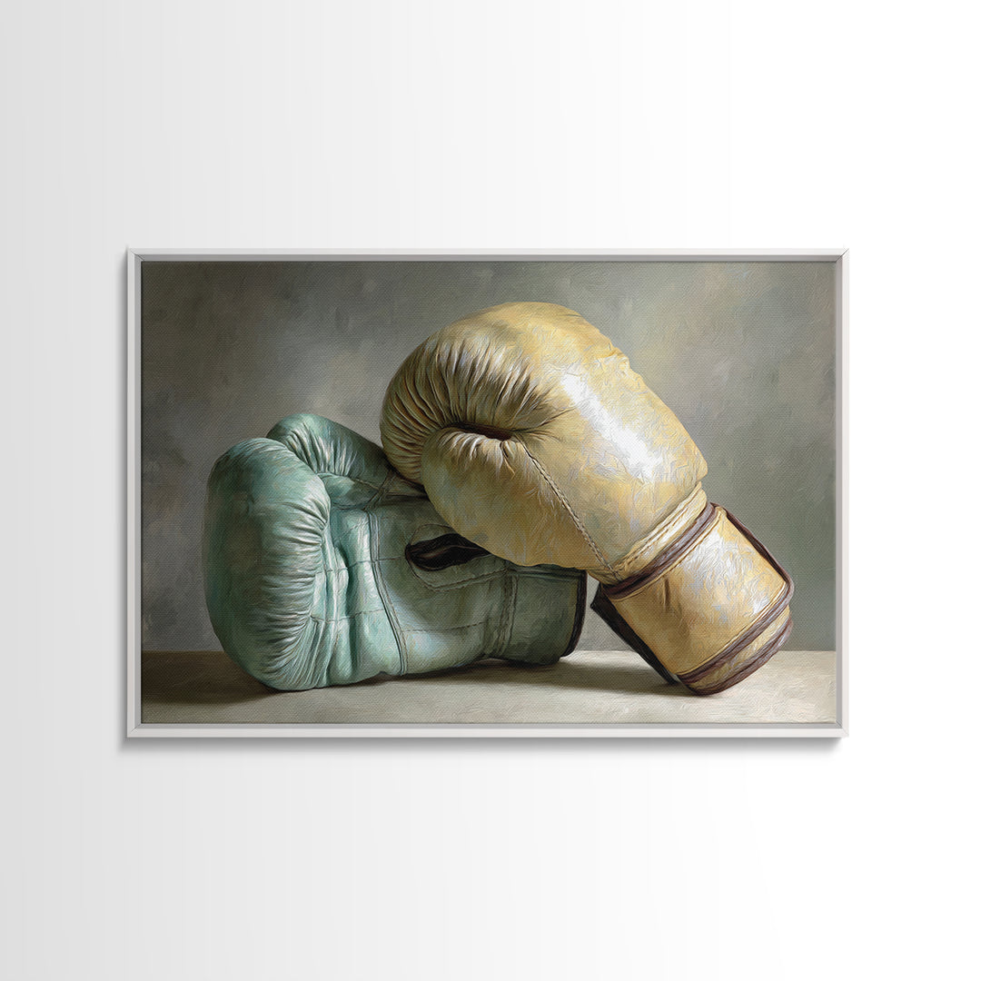 Boxing Gloves Still Life Framed Canvas Print, Fitness Studio Art, Contemporary Art, Gym Decor, Motion, Aesthetic Room Decor, FSA-3x2-9