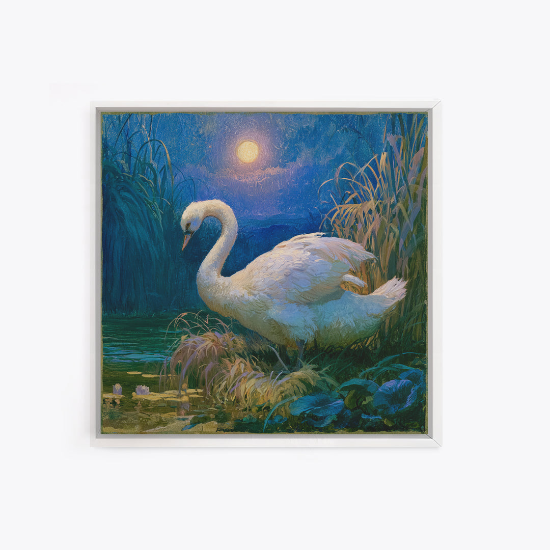 White Swan Transformation Scene Canvas Print, Fairy Tale Art, Boho Wall Art, Living Room Decor, Oil Painting, Storybook, FTA-1x1-15