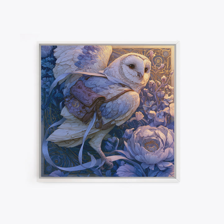 Owl Messenger Carrying a Tiny Ribbon Canvas Print, Fairy Tale Art, Gallery Decor, Living Room Decor, Fine Art, Storybook, FTA-1x1-17