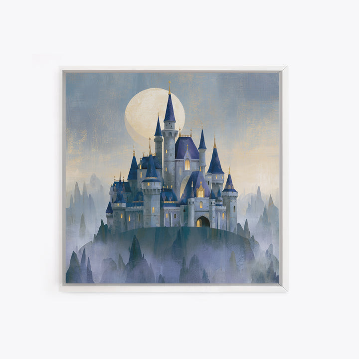Storybook Castle on a Misty Hill Framed Canvas Print, Fairy Tale Art, Dark Art, Living Room Decor, Fine Art, Storybook, FTA-1x1-2