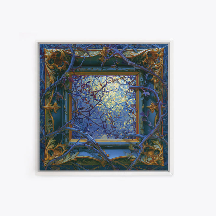 Magic Mirror Framed by Vines and Thorns Framed Canvas Print, Fairy Tale Art, Boho Decor, Living Room Decor, Oil Painting, FTA-1x1-37