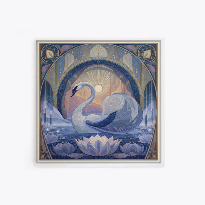 White Swan Transformation Scene Framed Canvas Print, Fairy Tale Art, Folk Art, Living Room Decor, Fine Art, Storybook, FTA-1x1-39