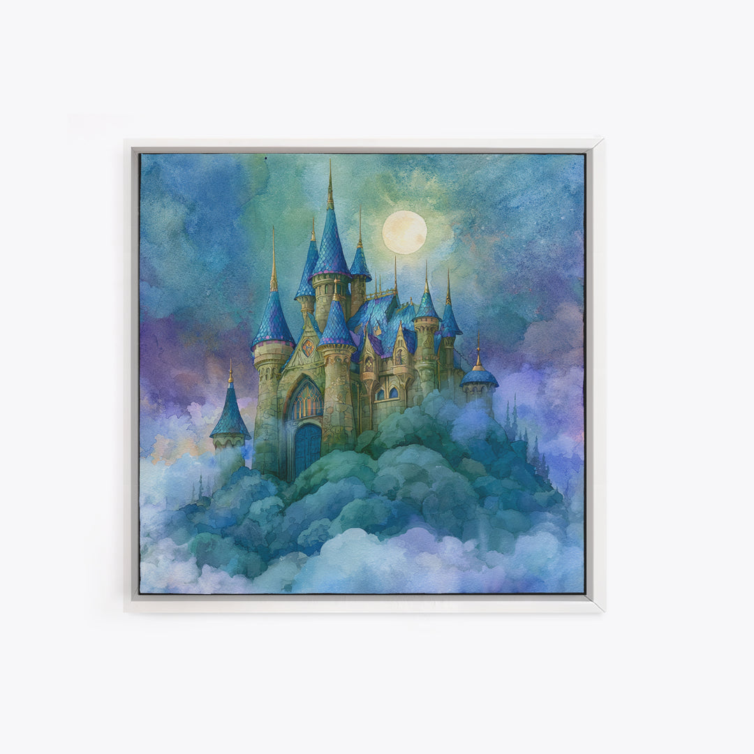 Storybook Castle on a Misty Hill Canvas Print, Fairy Tale Art, Fairy Art, Living Room Decor, Fine Art, Storybook, FTA-1x1-50