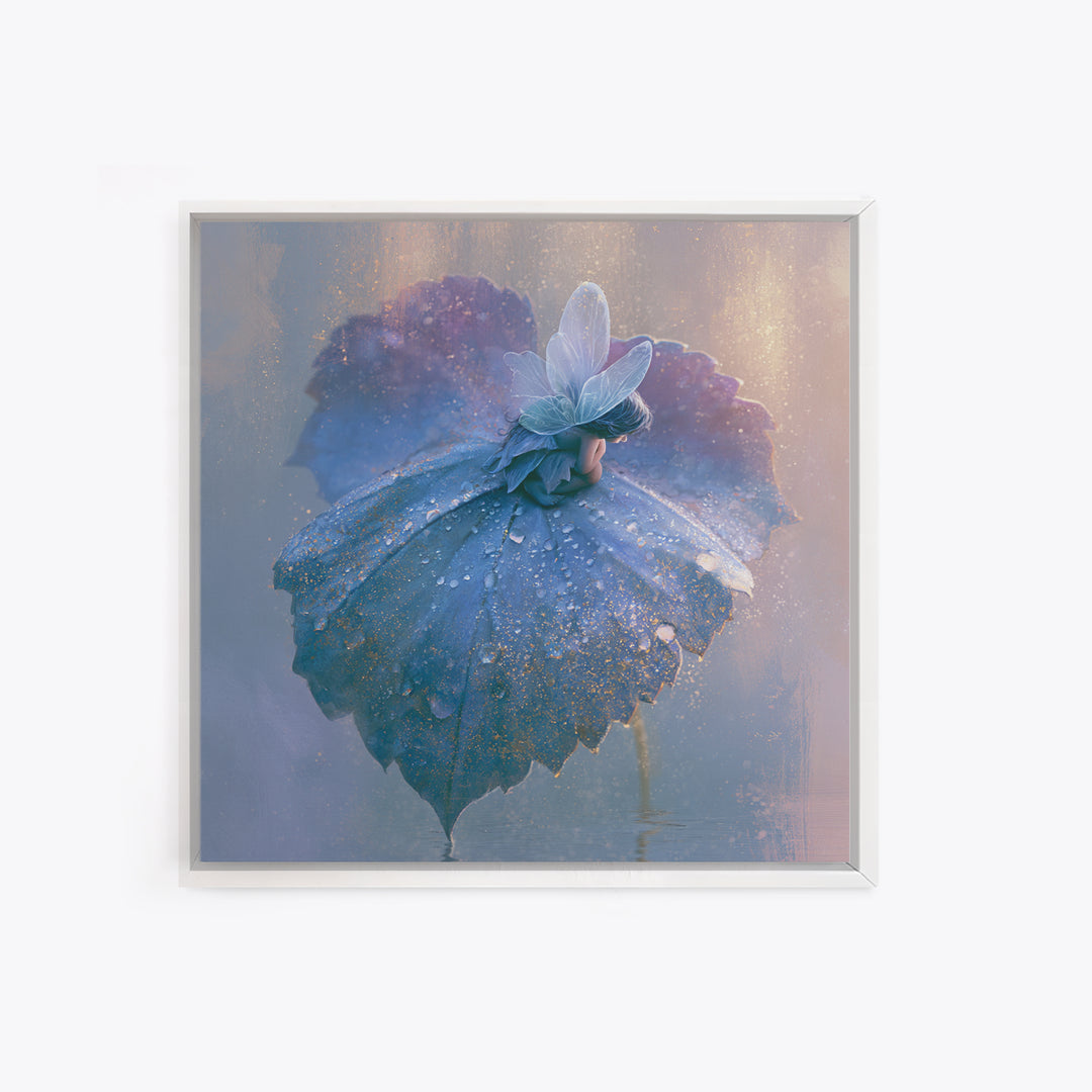 Tiny Fairy Resting on a Dew Covered Canvas Print, Fairy Tale Art, Art Nouveau Print, Living Room Decor, Fine Art, Storybook, FTA-1x1-55