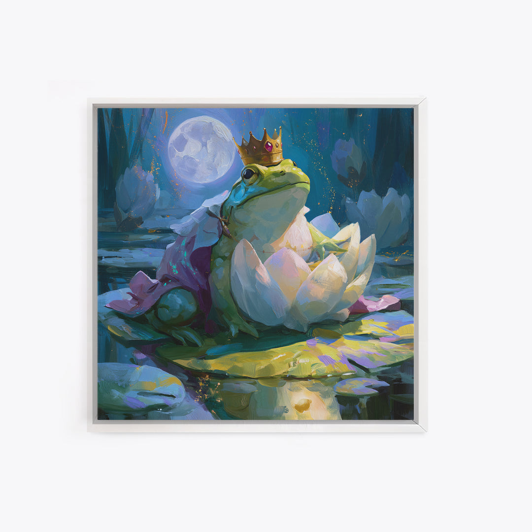 Frog Prince on a Lily Pad Canvas Print, Fairy Tale Art, Gallery Decor, Living Room Decor, Fine Art, Storybook, Wall Art, FTA-1x1-59
