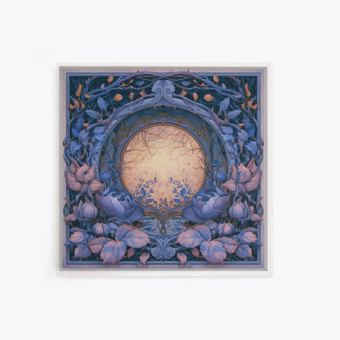 Magic Mirror Framed by Vines and Thorns Framed Canvas Print, Fairy Tale Art, Boho Decor, Living Room Decor, Oil Painting, FTA-1x1-61