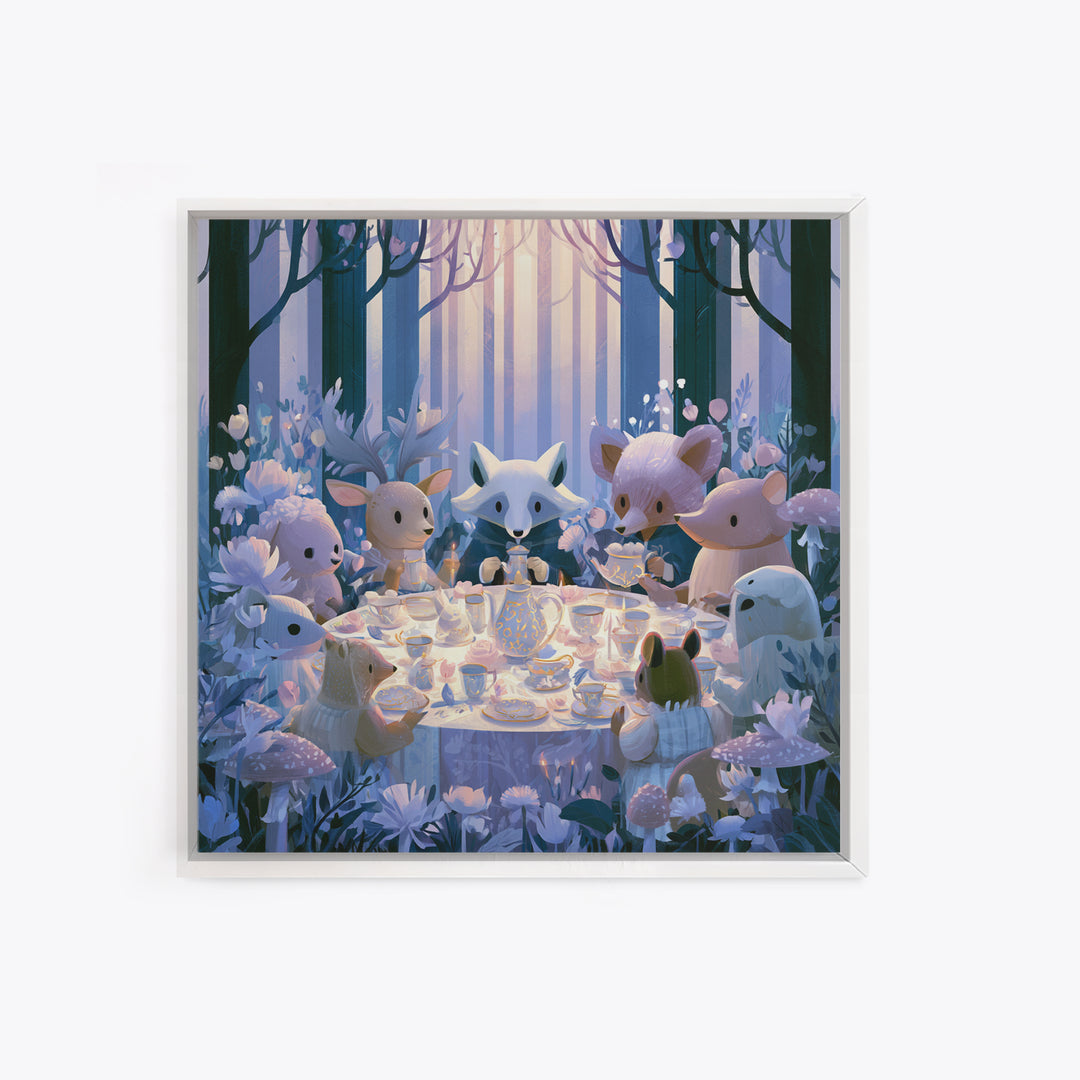 Woodland Tea Party Framed Canvas Print, Fairy Tale Art, Modern Decor, Living Room Decor, Fine Art, Storybook, Wall Decor, FTA-1x1-67