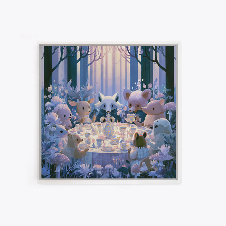 Woodland Tea Party Framed Canvas Print, Fairy Tale Art, Modern Decor, Living Room Decor, Fine Art, Storybook, Wall Decor, FTA-1x1-67