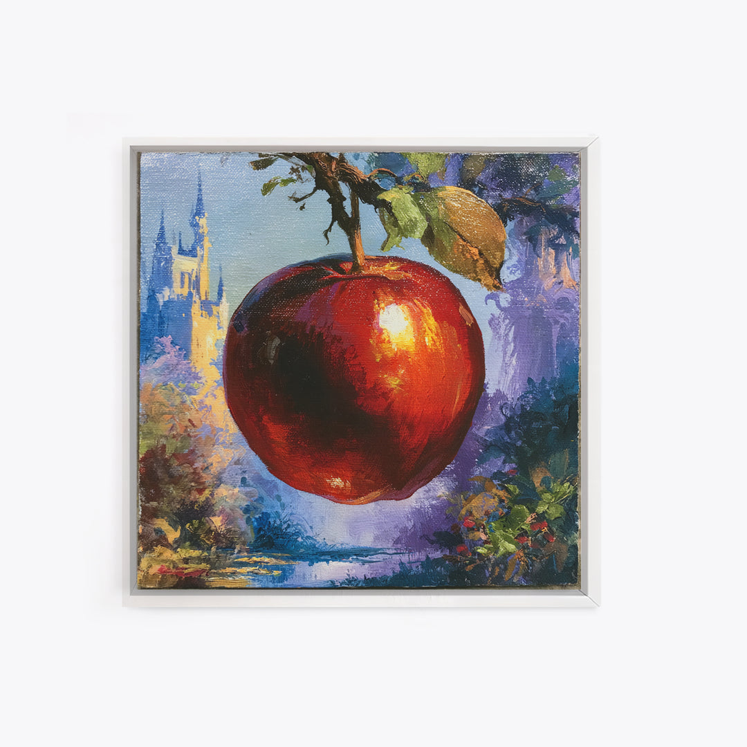 Enchanted Apple with Deep Red Shine Framed Canvas Print, Fairy Tale Art, Dark Art, Living Room Decor, Fine Art, Storybook, FTA-1x1-68