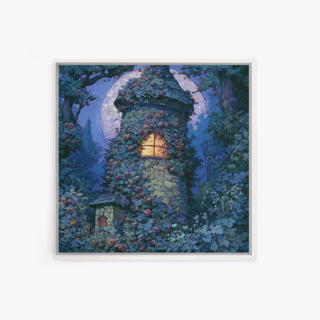 Rose Covered Tower Canvas Print, Fairy Tale Art, Neutral Decor, Living Room Decor, Fine Art, Storybook, Home Decor, Wall Decor, FTA-1x1-90
