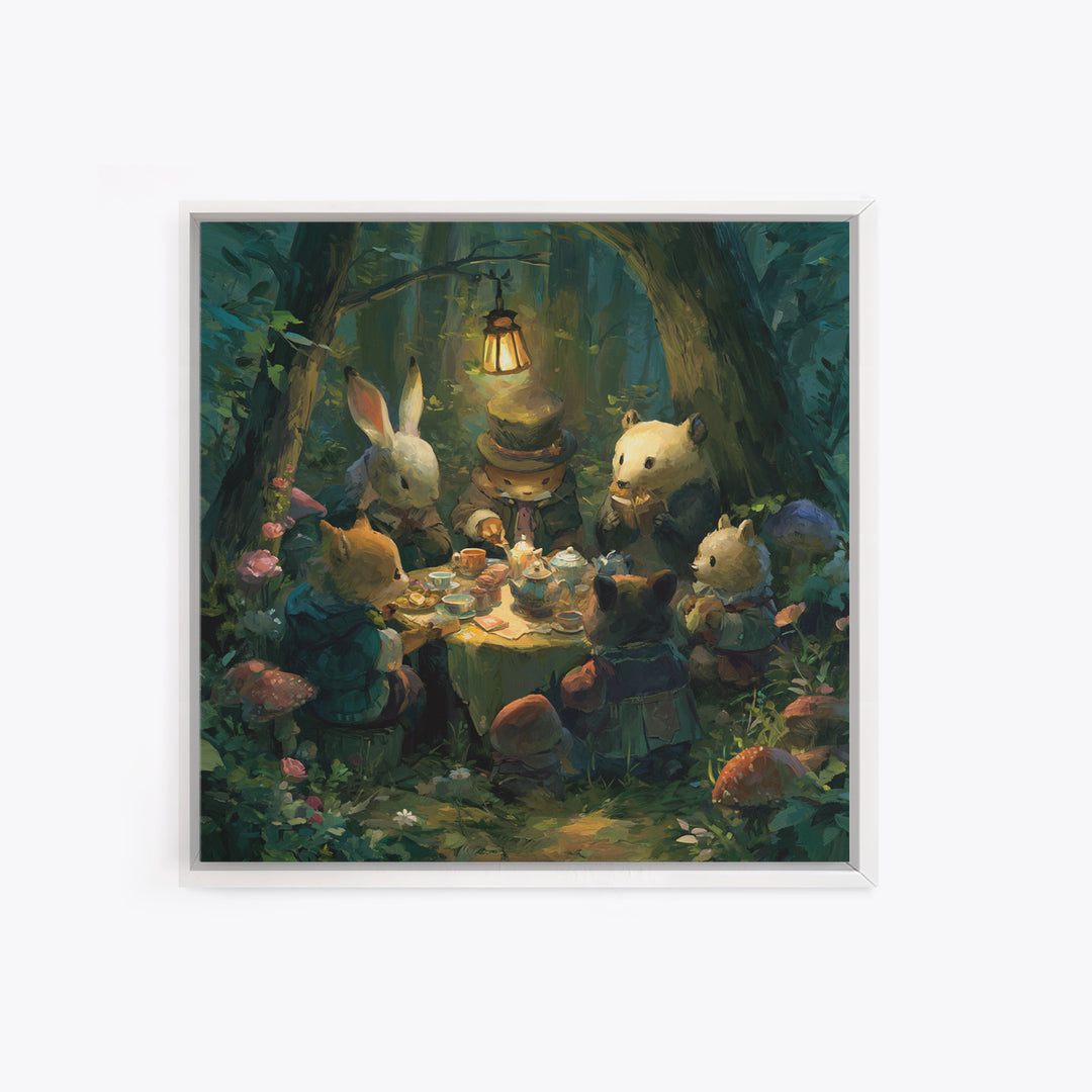Woodland Tea Party Canvas Print, Fairy Tale Art, Room Decor, Living Room Decor, Storybook, Original Art, Nursery Wall Art, FTA-1x1-91
