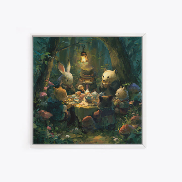 Woodland Tea Party Canvas Print, Fairy Tale Art, Room Decor, Living Room Decor, Storybook, Original Art, Nursery Wall Art, FTA-1x1-91