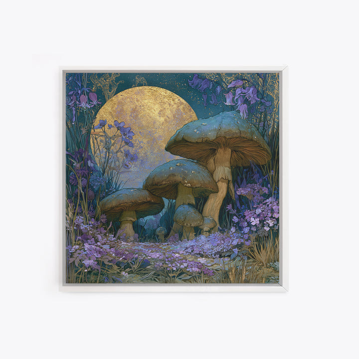Fairy Ring of Mushrooms and Wildflowers Framed Canvas Print, Fairy Tale Art, Wall Art, Living Room Decor, Watercolor Art, FTA-1x1-93