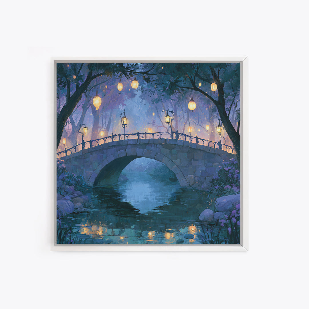 Lantern Lit Bridge Canvas Print, Fairy Tale Art, Fine Art Print, Living Room Decor, Fine Art, Storybook, Painting, Art Prints, FTA-1x1-95
