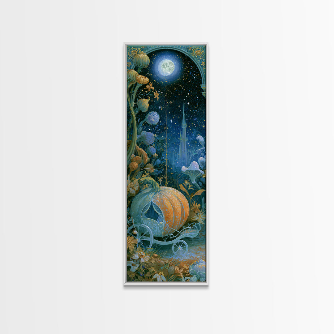 Pumpkin Carriage under Midnight Sky Canvas Print, Fairy Tale Art, Mixed Media Art, Living Room Decor, Fine Art, Storybook, FTA-1x3-100