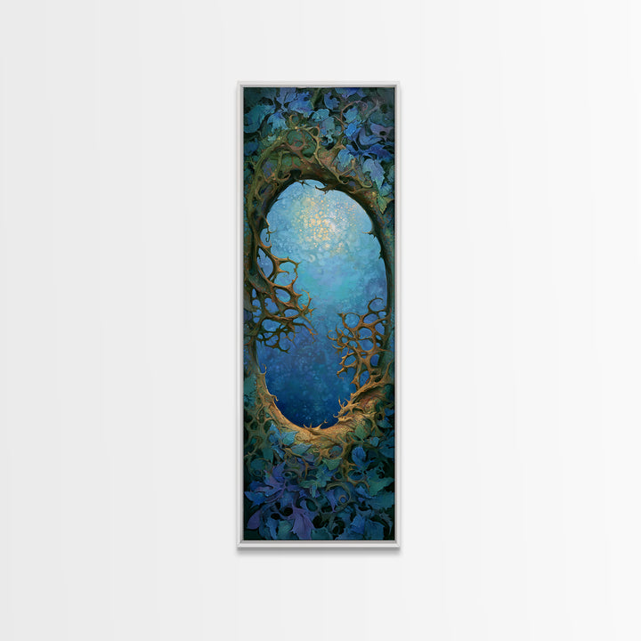 Magic Mirror Framed by Vines and Thorns Canvas Print, Fairy Tale Art, Art Nouveau, Living Room Decor, Fine Art, Storybook, FTA-1x3-25