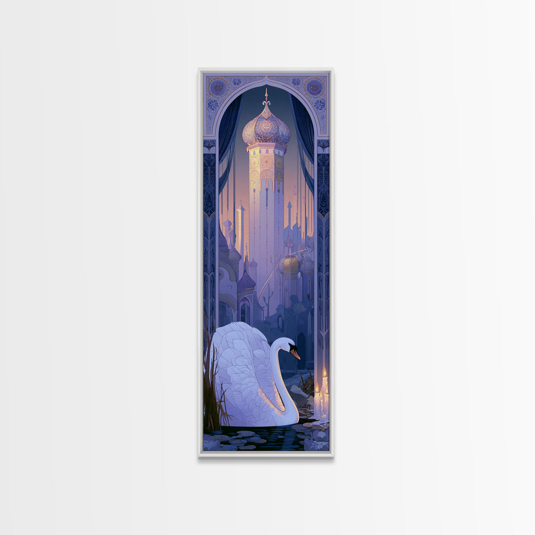 White Swan Transformation Scene Canvas Print, Fairy Tale Art, Boho Wall Art, Living Room Decor, Oil Painting, Storybook, FTA-1x3-27
