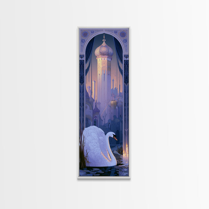 White Swan Transformation Scene Canvas Print, Fairy Tale Art, Boho Wall Art, Living Room Decor, Oil Painting, Storybook, FTA-1x3-27