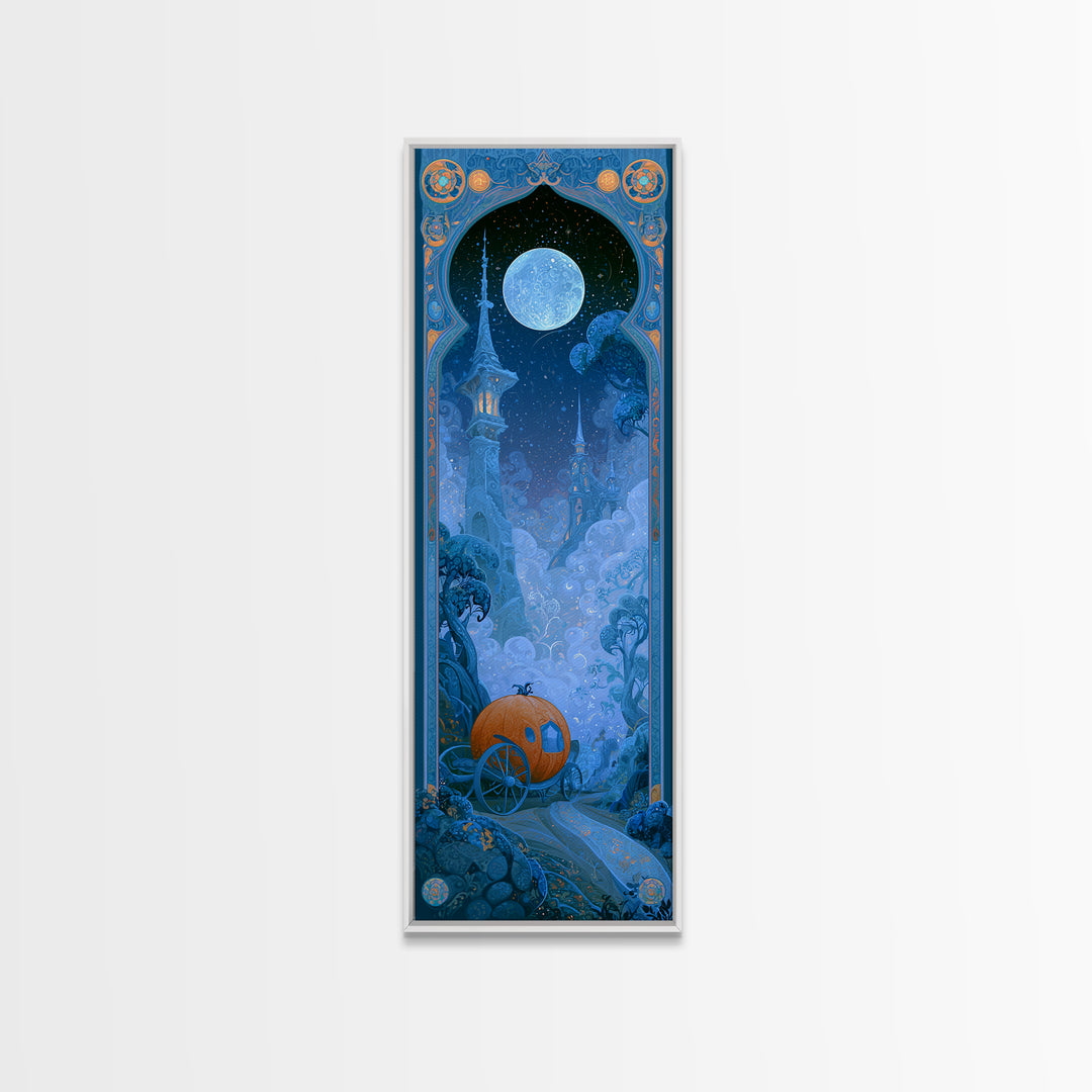 Pumpkin Carriage under Midnight Sky Canvas Print, Fairy Tale Art, Art Prints, Living Room Decor, Fine Art, Storybook, FTA-1x3-28