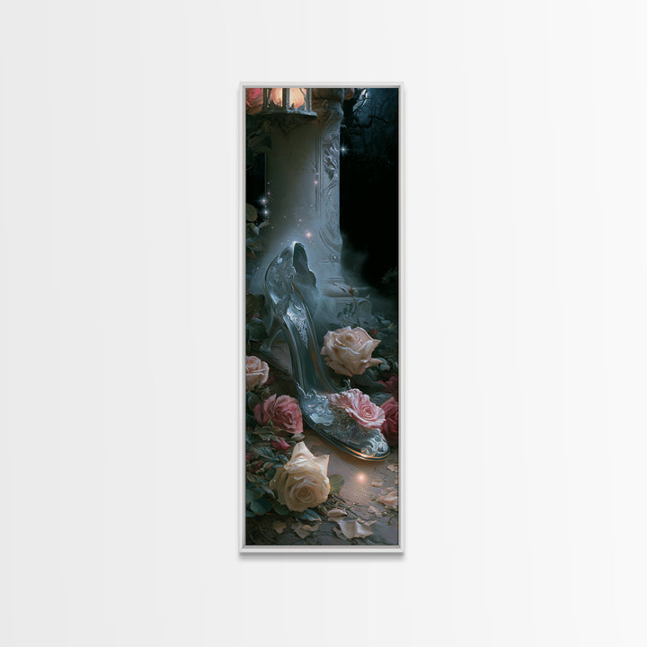 Glass Slipper Still Life Canvas Print, Fairy Tale Art, Neutral Decor, Living Room Decor, Fine Art, Storybook, Home Decor, FTA-1x3-42