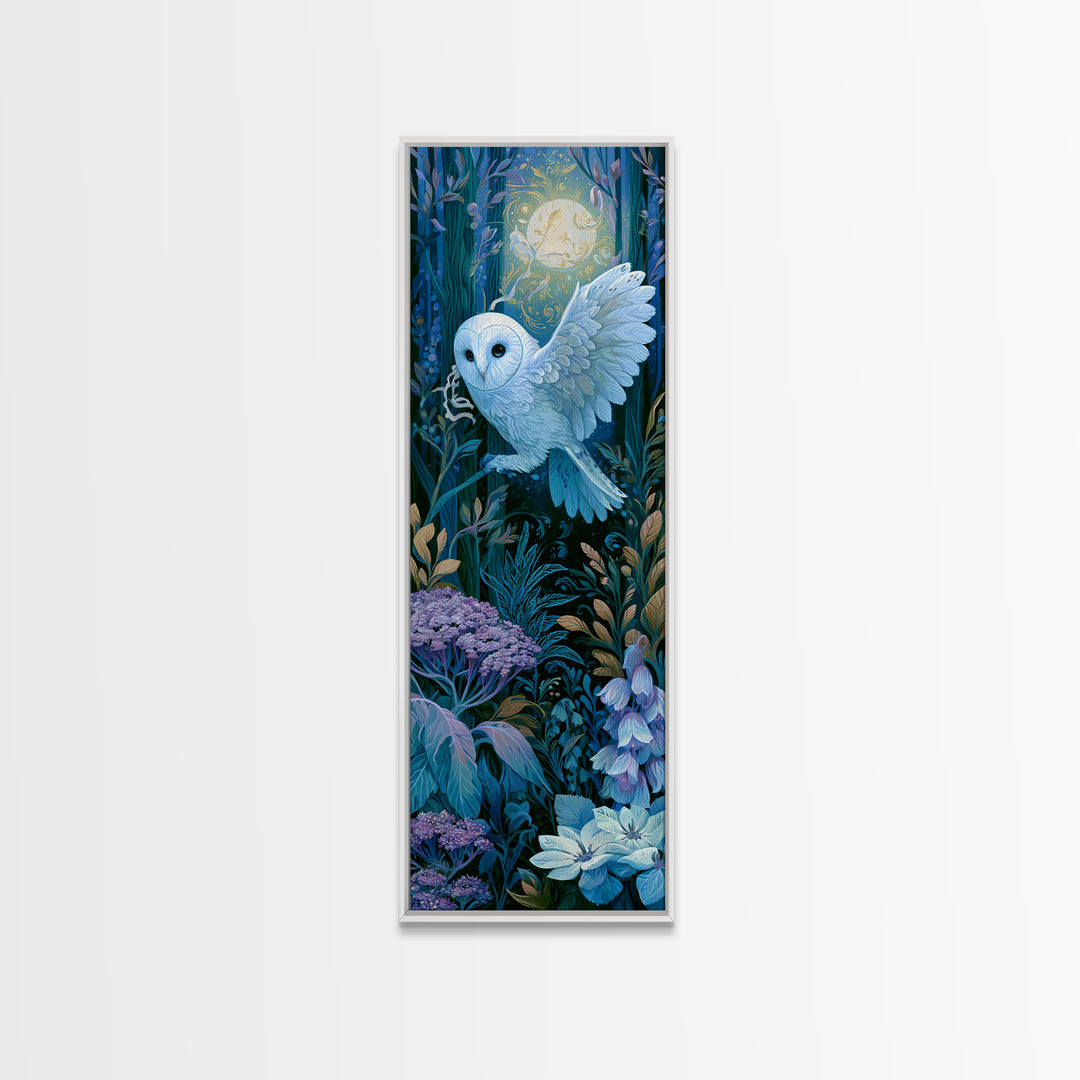 Owl Messenger Carrying a Tiny Ribbon Framed Canvas Print, Fairy Tale Art, Textured Painting, Living Room Decor, Storybook, FTA-1x3-53
