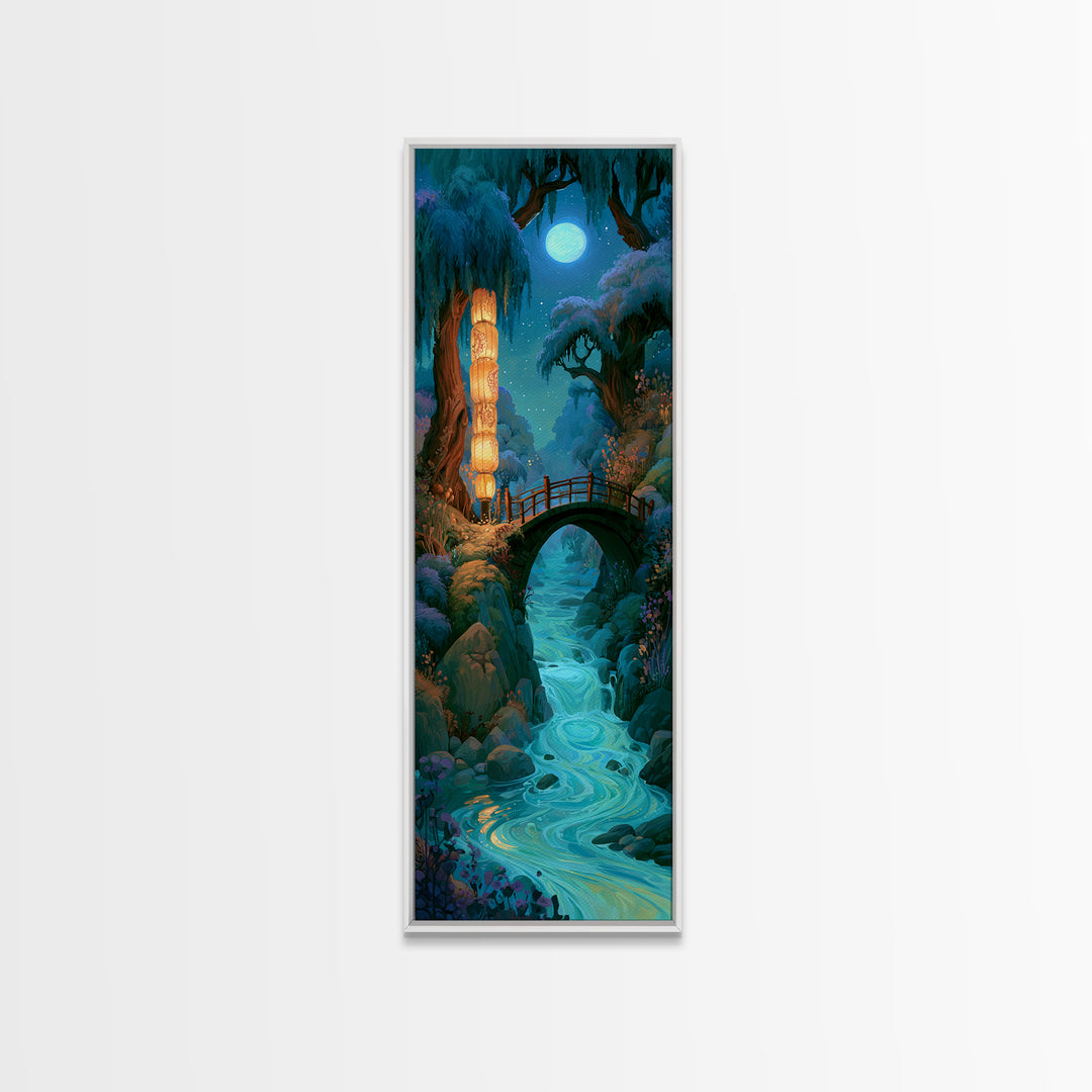 Lantern Lit Bridge Canvas Print, Fairy Tale Art, Dark Art, Living Room Decor, Fine Art, Storybook, Statement Artwork, FTA-1x3-59