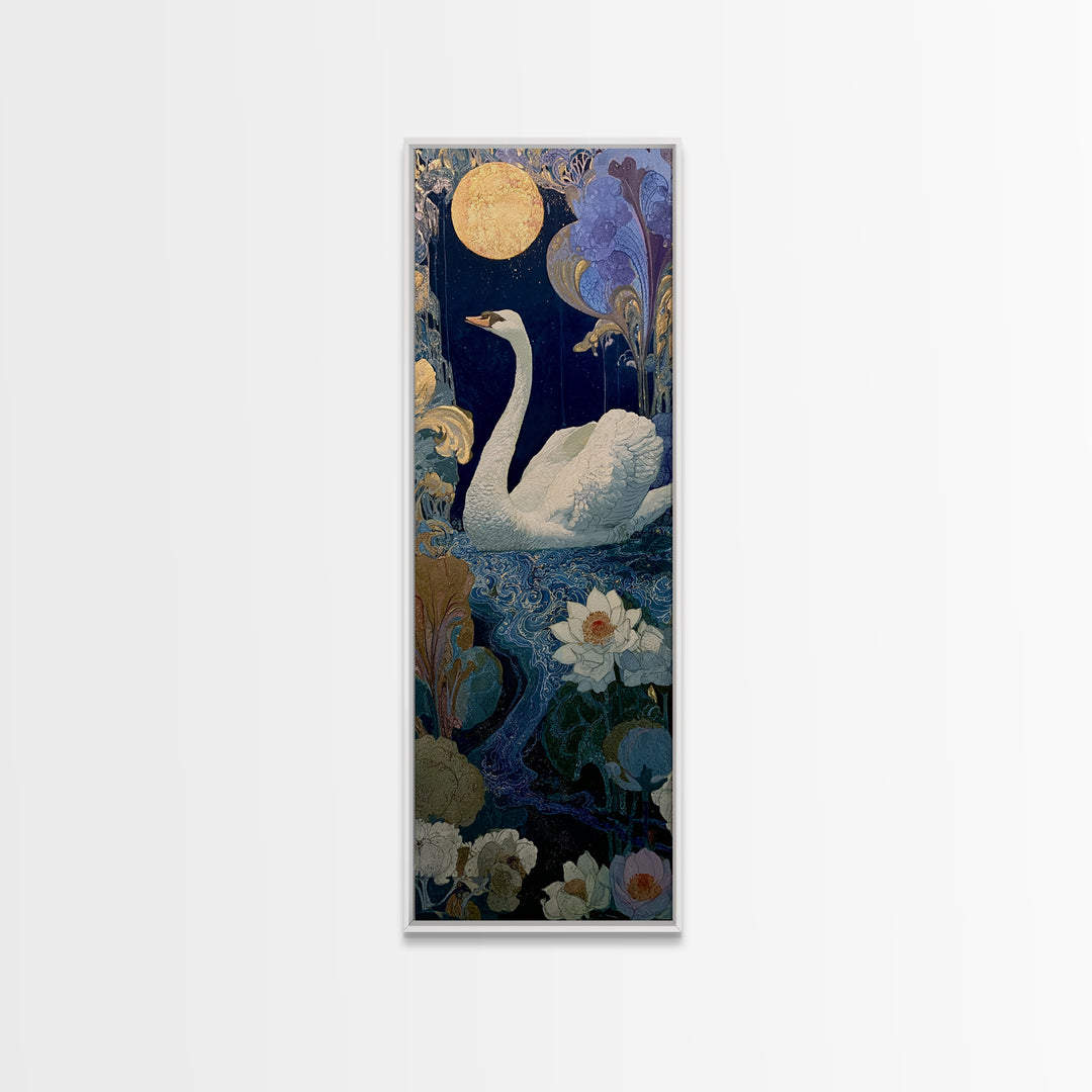 White Swan Transformation Scene Framed Canvas Print, Fairy Tale Art, Neutral Decor, Living Room Decor, Fine Art, Storybook, FTA-1x3-75
