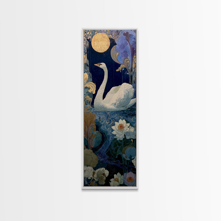 White Swan Transformation Scene Framed Canvas Print, Fairy Tale Art, Neutral Decor, Living Room Decor, Fine Art, Storybook, FTA-1x3-75