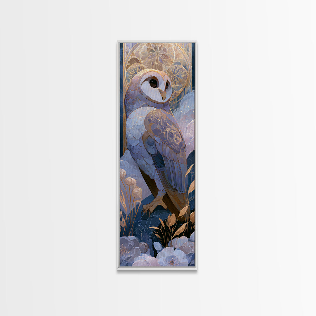 Owl Messenger Carrying a Tiny Ribbon Canvas Print, Fairy Tale Art, Wall Decor, Living Room Decor, Fine Art, Storybook, FTA-1x3-77