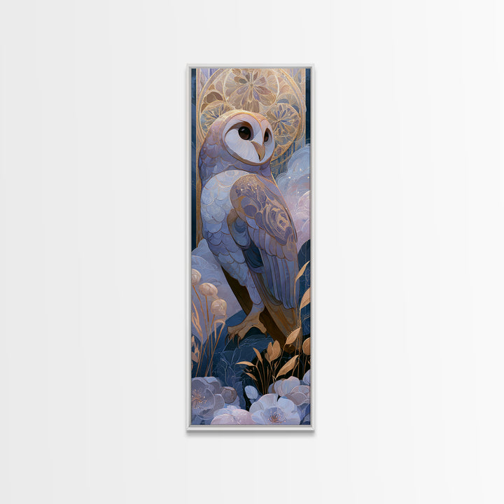 Owl Messenger Carrying a Tiny Ribbon Canvas Print, Fairy Tale Art, Wall Decor, Living Room Decor, Fine Art, Storybook, FTA-1x3-77