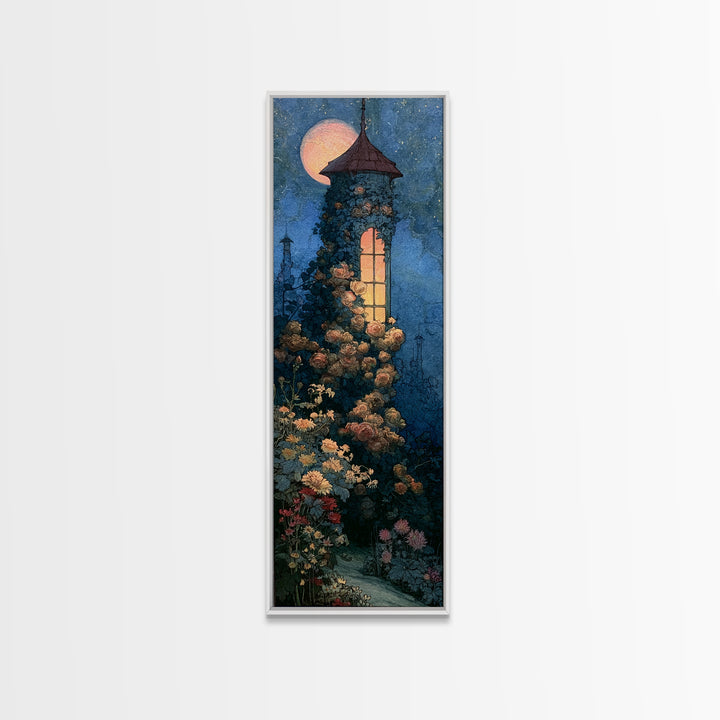 Rose Covered Tower Canvas Print, Fairy Tale Art, Statement Artwork, Living Room Decor, Fine Art, Storybook, Art Prints, FTA-1x3-78