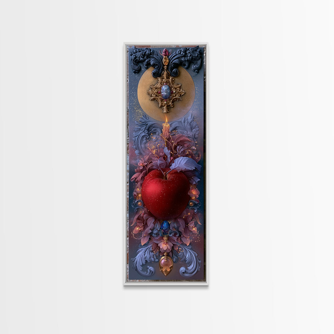 Enchanted Apple with Deep Red Shine Framed Canvas Print, Fairy Tale Art, Dark Art, Living Room Decor, Fine Art, Storybook, FTA-1x3-80