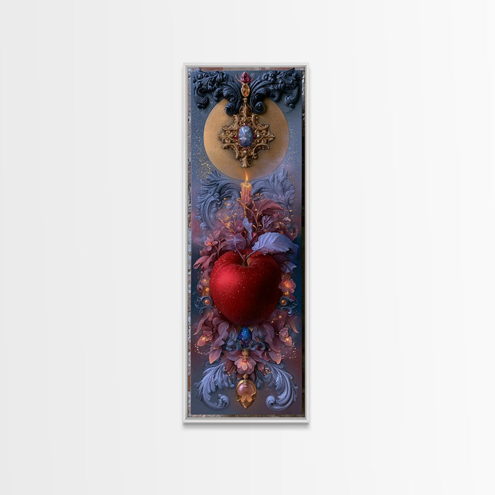 Enchanted Apple with Deep Red Shine Framed Canvas Print, Fairy Tale Art, Dark Art, Living Room Decor, Fine Art, Storybook, FTA-1x3-80
