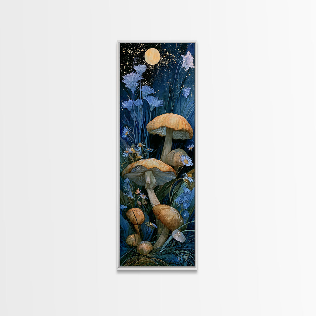 Fairy Ring of Mushrooms and Wildflowers Canvas Print, Fairy Tale Art, Folk Art, Living Room Decor, Fine Art, Storybook, FTA-1x3-81