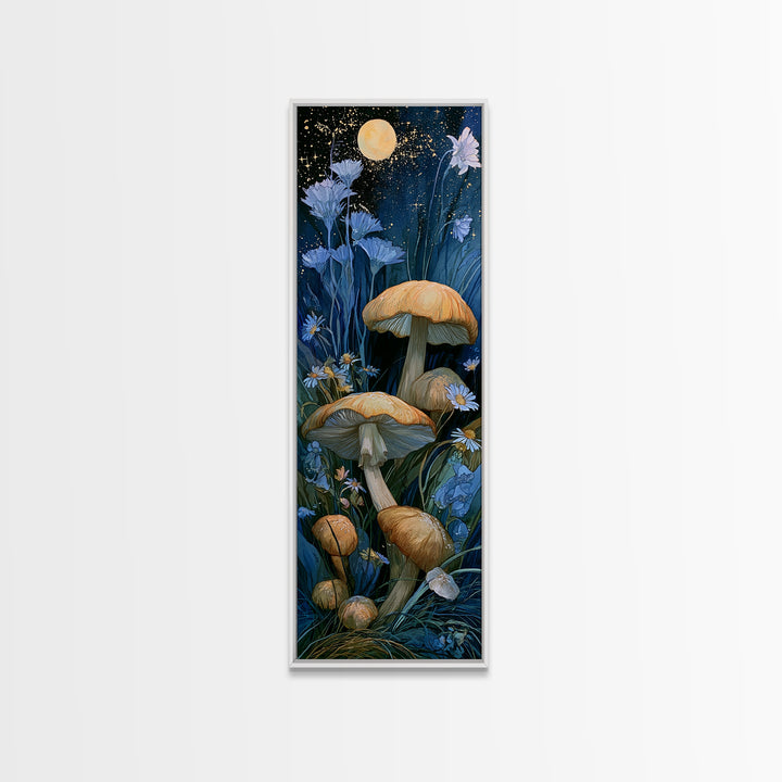 Fairy Ring of Mushrooms and Wildflowers Canvas Print, Fairy Tale Art, Folk Art, Living Room Decor, Fine Art, Storybook, FTA-1x3-81