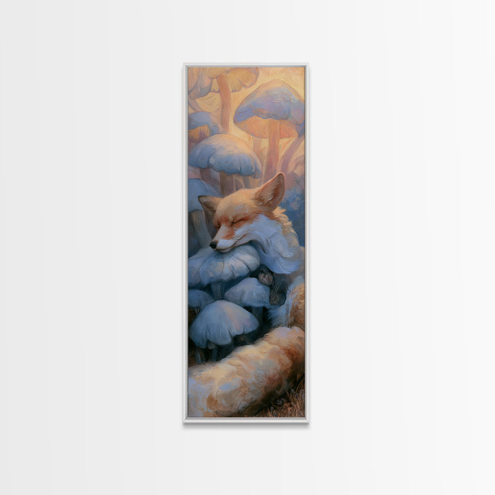 Sleeping Fox Beside a Magical Mushroom Ring Canvas Print, Fairy Tale Art, Statement Artwork, Living Room Decor, Storybook, FTA-1x3-87